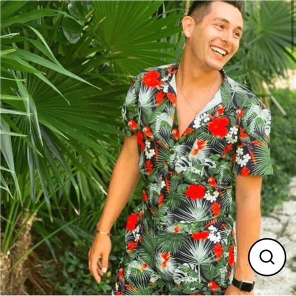 Romper Jack Men’s Tropical Hawaiian Floral One Piece Romper Jumpsuit Set sz S - Picture 2 of 13